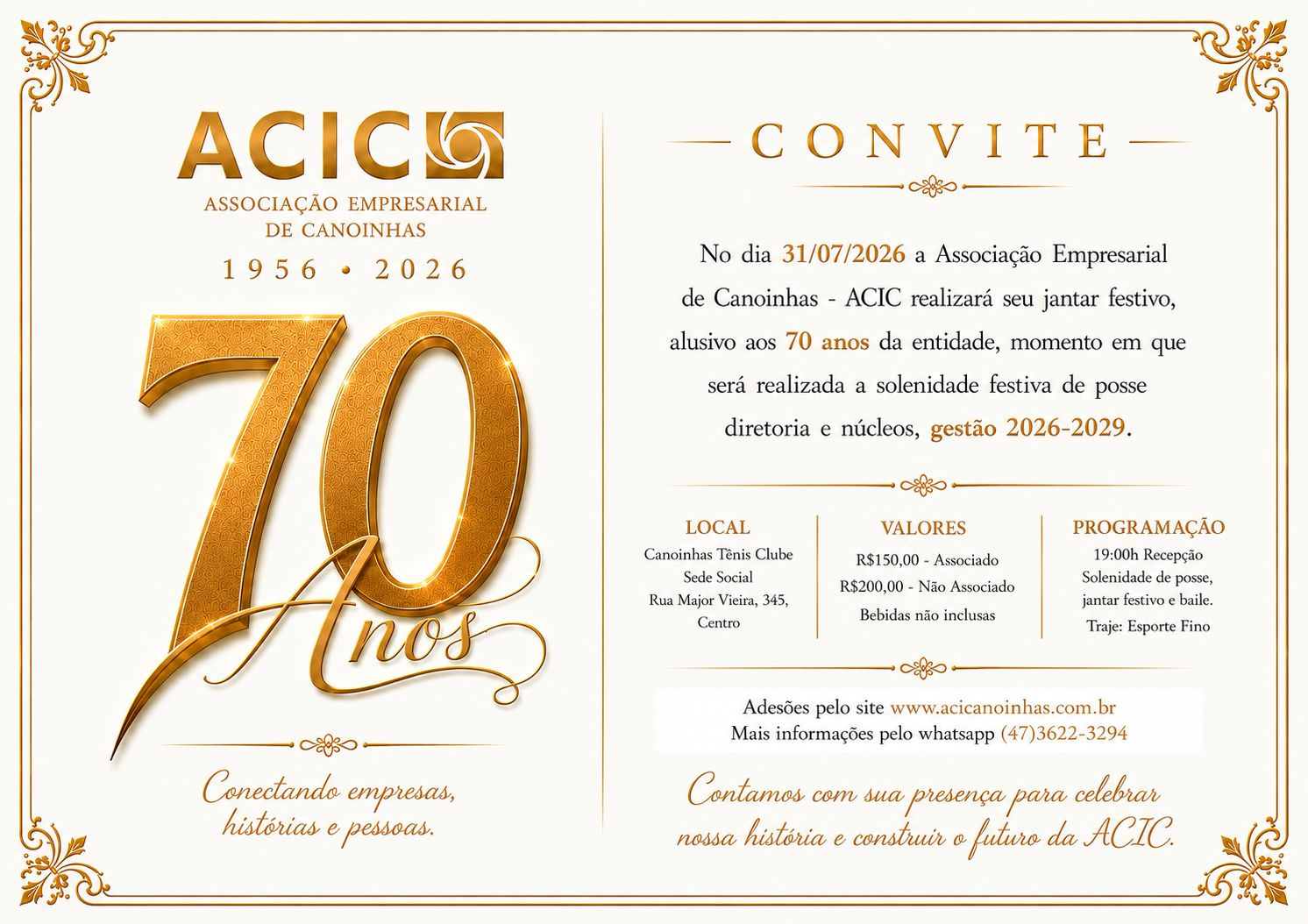 Jantar Festivo de 70 Anos e Posse da Acic